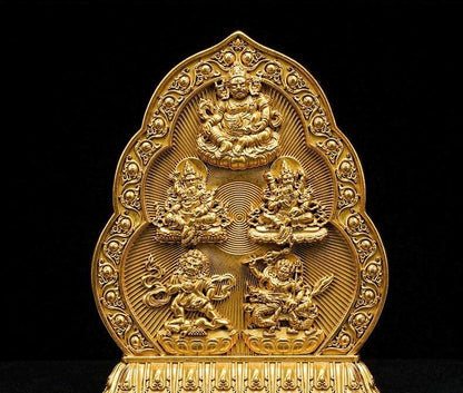 Five Wealth Gods Brass Offering Bowl Set, Buddhist Water Cups for Altar, Yellow Jambhala Puja Supplies, Zen Home Decor, Feng Shui Gift
