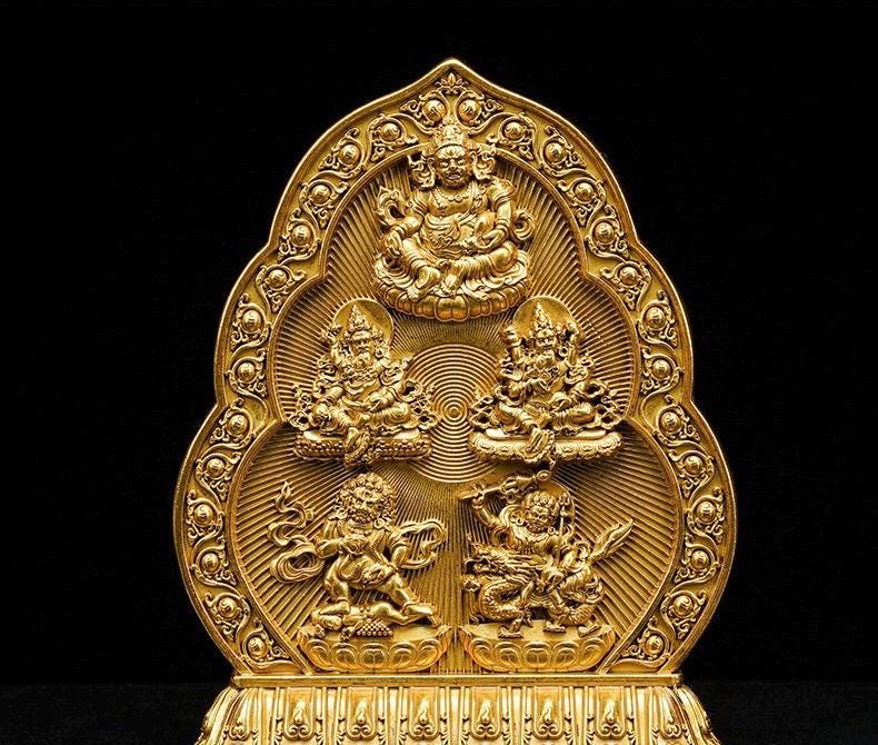 Five Wealth Gods Brass Offering Bowl Set, Buddhist Water Cups for Altar, Yellow Jambhala Puja Supplies, Zen Home Decor, Feng Shui Gift