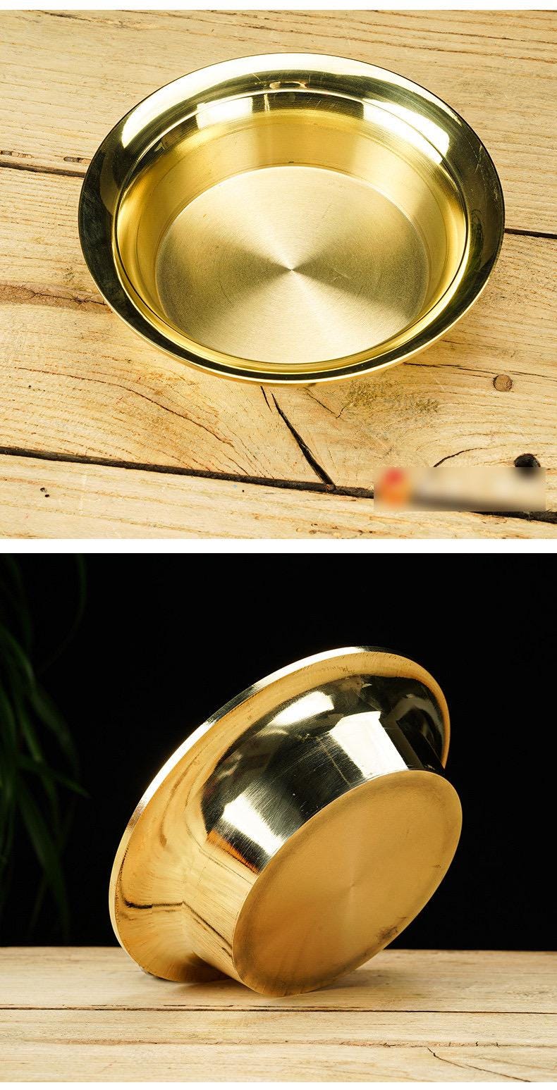Five Wealth Gods Brass Offering Bowl Set, Buddhist Water Cups for Altar, Yellow Jambhala Puja Supplies, Zen Home Decor, Feng Shui Gift