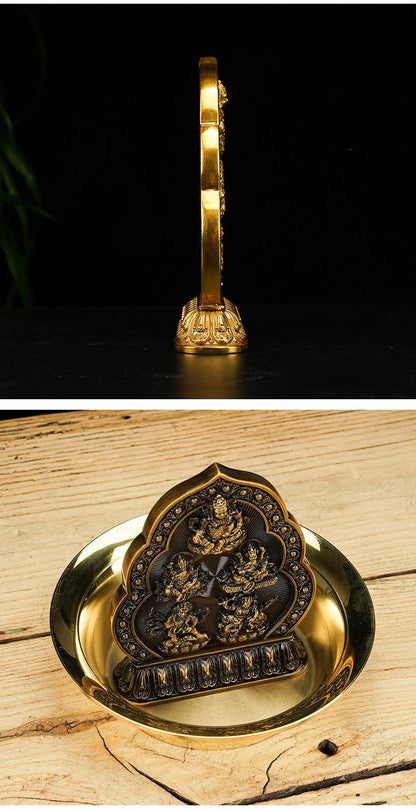 Five Wealth Gods Brass Offering Bowl Set, Buddhist Water Cups for Altar, Yellow Jambhala Puja Supplies, Zen Home Decor, Feng Shui Gift