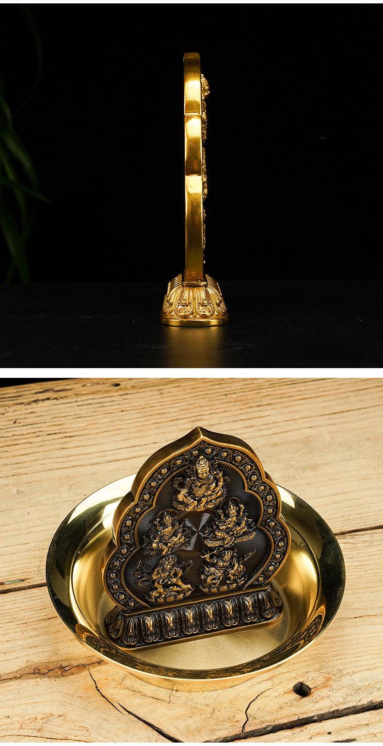 Five Wealth Gods Brass Offering Bowl Set, Buddhist Water Cups for Altar, Yellow Jambhala Puja Supplies, Zen Home Decor, Feng Shui Gift