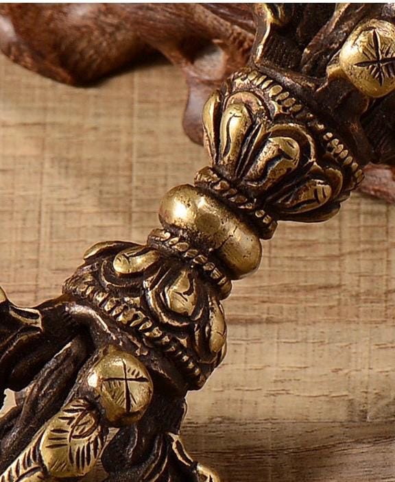 100% Handmade Brass Vajra and Bell Set from Nepal, Hand-Carved Five-Pronged Dorje, Tibetan Buddhist Ritual Ghanta, Modern Home Decor, Zen