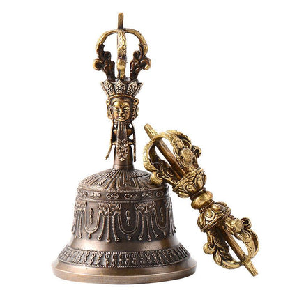 100% Handmade Brass Vajra and Bell Set from Nepal, Hand-Carved Five-Pronged Dorje, Tibetan Buddhist Ritual Ghanta, Modern Home Decor, Zen