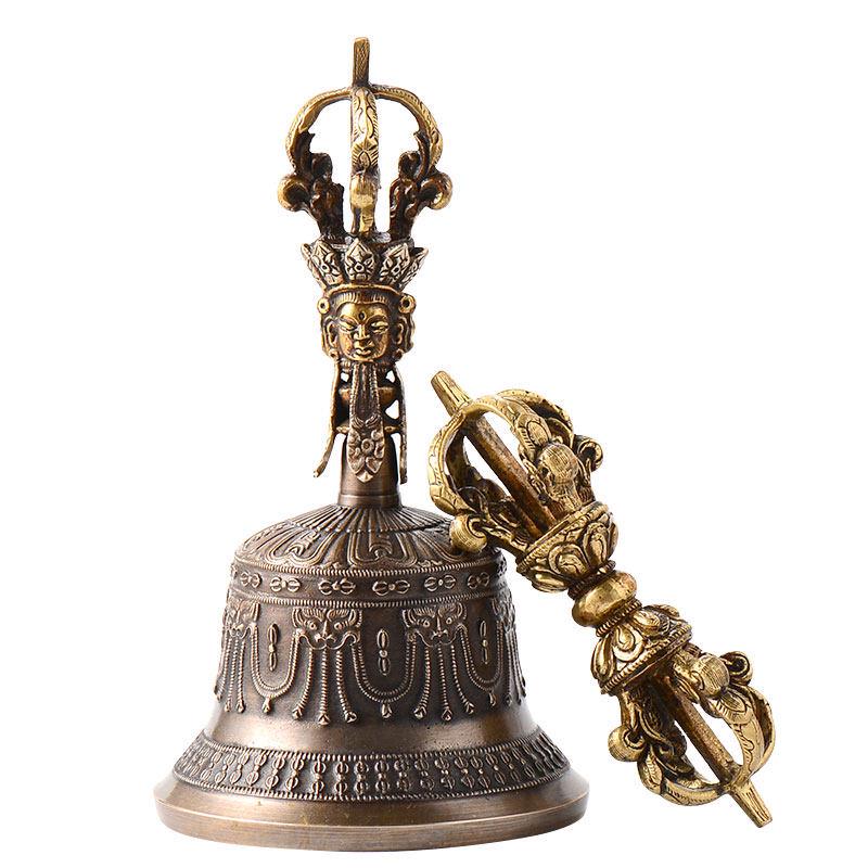 100% Handmade Brass Vajra and Bell Set from Nepal, Hand-Carved Five-Pronged Dorje, Tibetan Buddhist Ritual Ghanta, Modern Home Decor, Zen