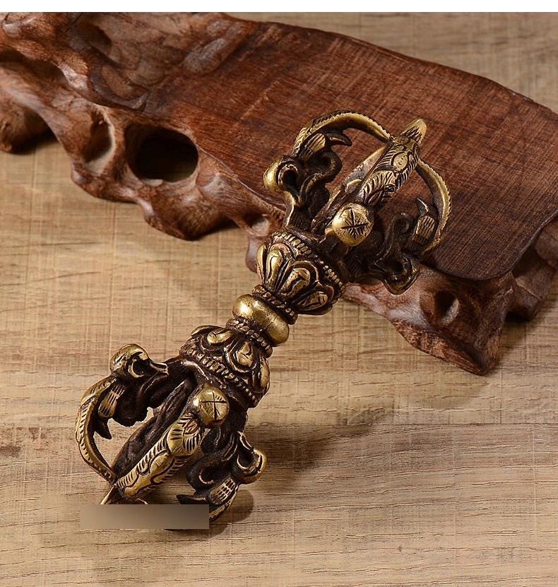 100% Handmade Brass Vajra and Bell Set from Nepal, Hand-Carved Five-Pronged Dorje, Tibetan Buddhist Ritual Ghanta, Modern Home Decor, Zen