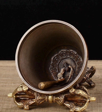 100% Handmade Brass Vajra and Bell Set from Nepal, Hand-Carved Five-Pronged Dorje, Tibetan Buddhist Ritual Ghanta, Modern Home Decor, Zen