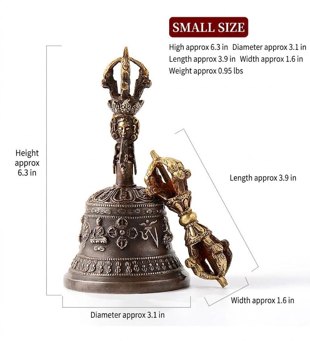 100% Handmade Brass Vajra and Bell Set from Nepal, Hand-Carved Five-Pronged Dorje, Tibetan Buddhist Ritual Ghanta, Modern Home Decor, Zen