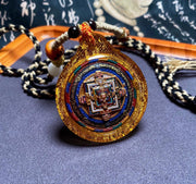 Handpainted Kalachakra Mandala Tibetan Tsatsa Pendant, Mineral Pigment Thangka Necklace, Medicinal Clay Buddhist Amulet,Spiritual Protection