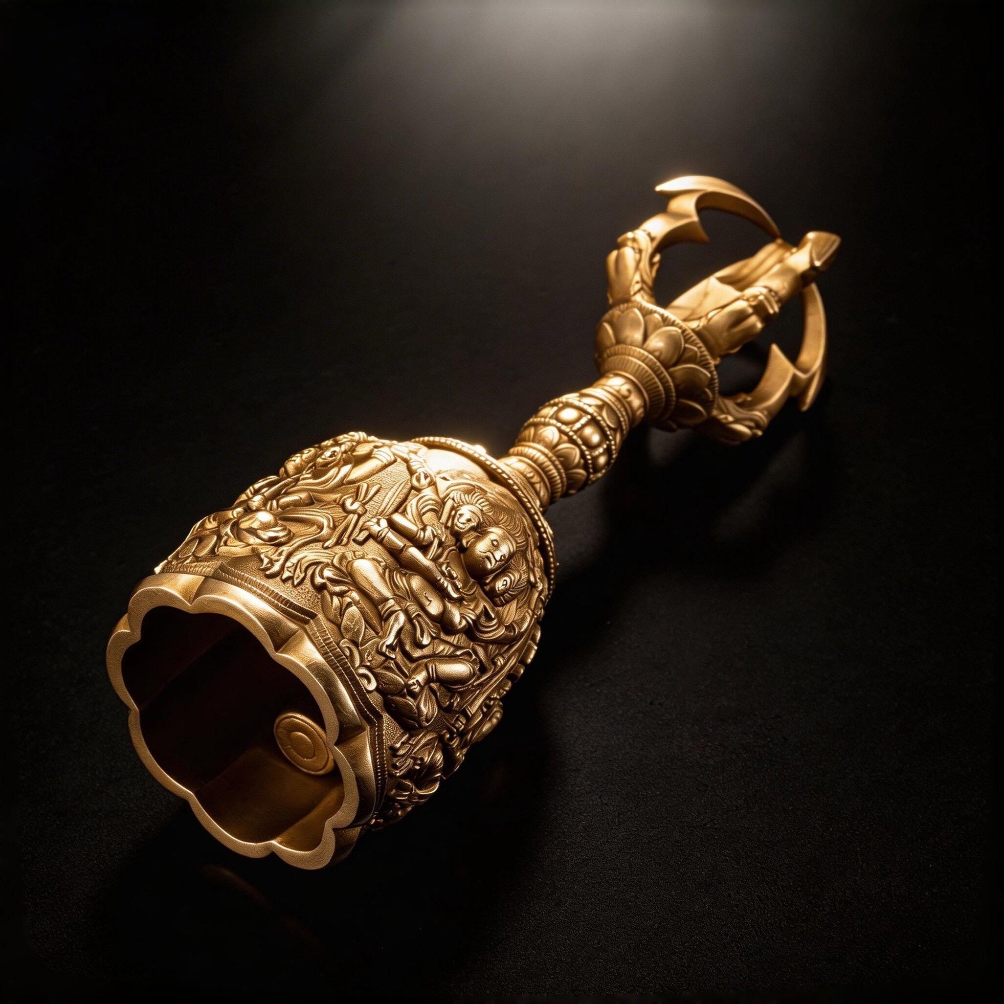 Tang Dynasty Vajra Bell, Museum Replica Nara National Museum, Four Heavenly Kings Brass Ghanta, Buddhist Meditation Sound Healing Ritual