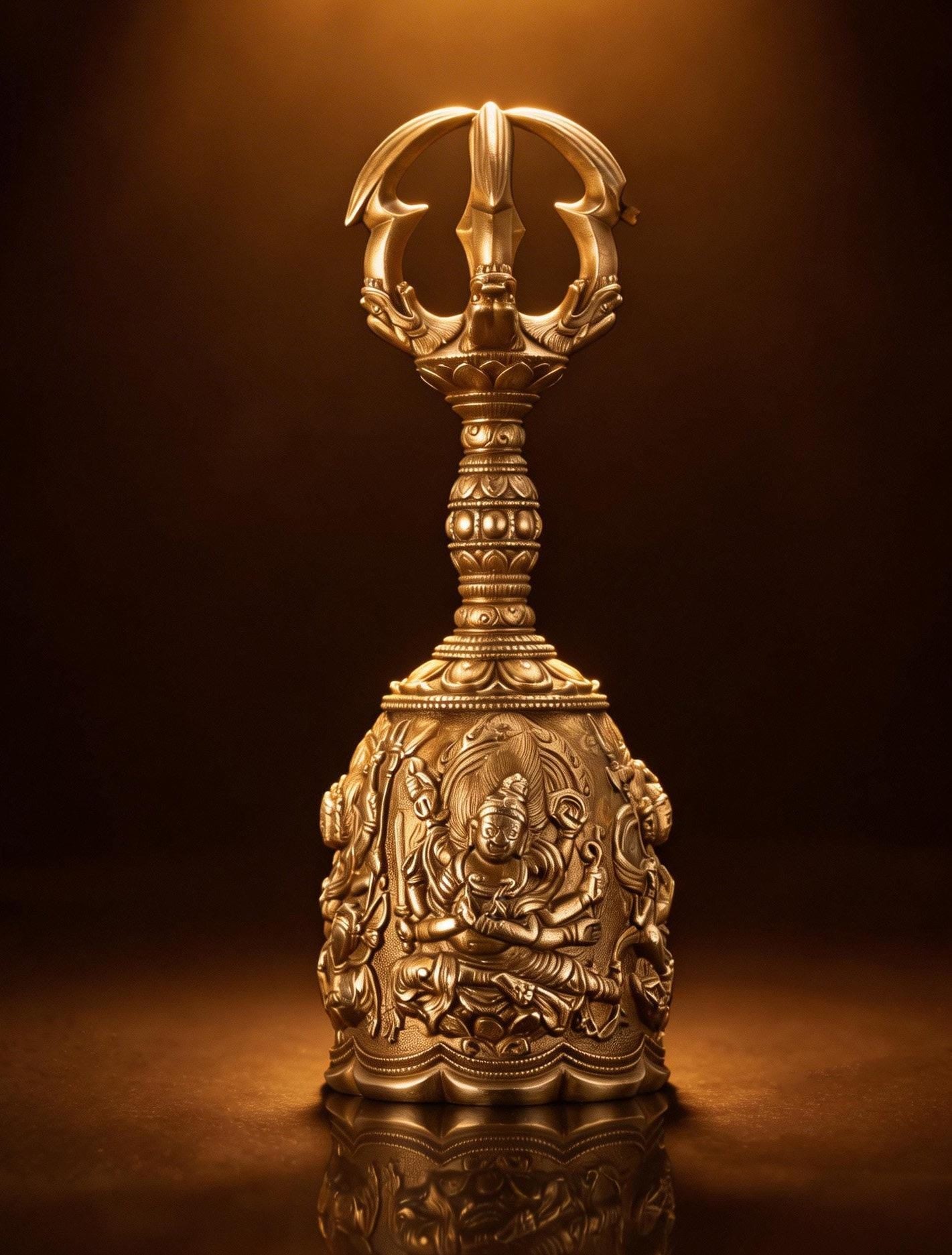Tang Dynasty Vajra Bell, Museum Replica Nara National Museum, Four Heavenly Kings Brass Ghanta, Buddhist Meditation Sound Healing Ritual