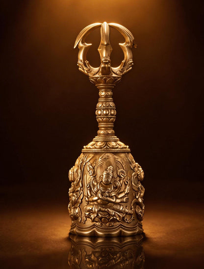 Tang Dynasty Vajra Bell, Museum Replica Nara National Museum, Four Heavenly Kings Brass Ghanta, Buddhist Meditation Sound Healing Ritual
