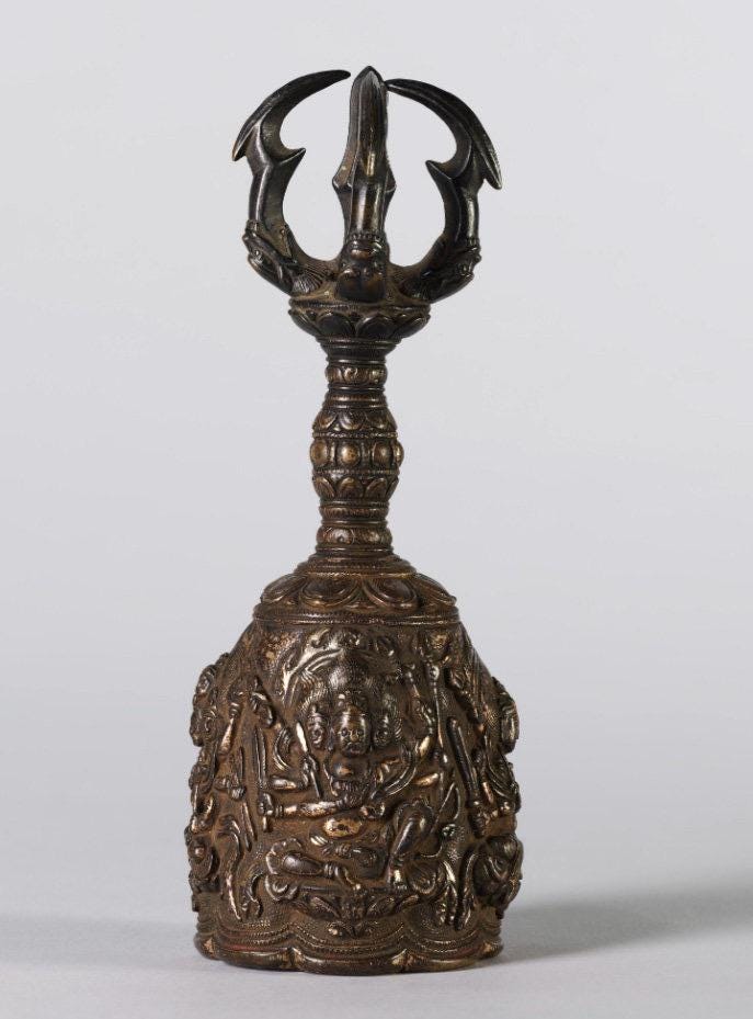Tang Dynasty Vajra Bell, Museum Replica Nara National Museum, Four Heavenly Kings Brass Ghanta, Buddhist Meditation Sound Healing Ritual