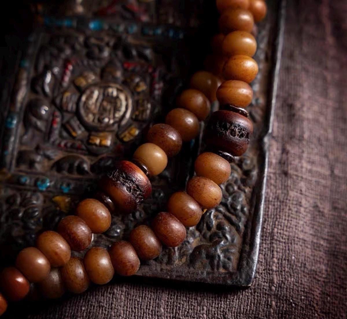 Yak Bone Mala Bracelet, 108 Prayer Beads Necklace, Tibetan Buddhist Gift