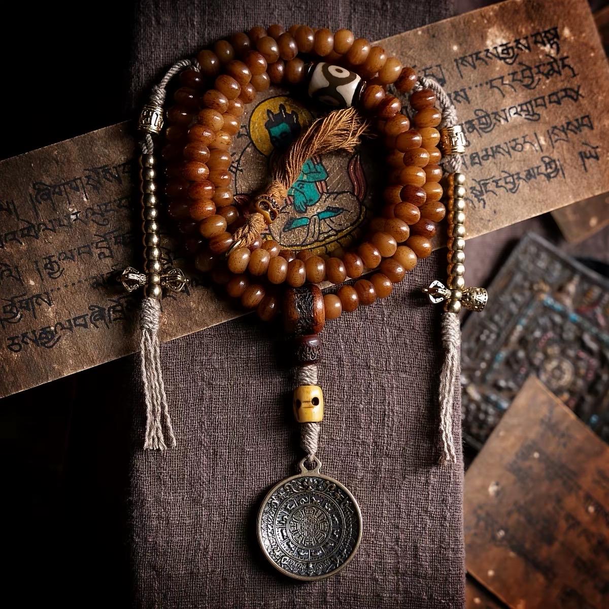 Yak Bone Mala Bracelet, 108 Prayer Beads Necklace, Tibetan Buddhist Gift