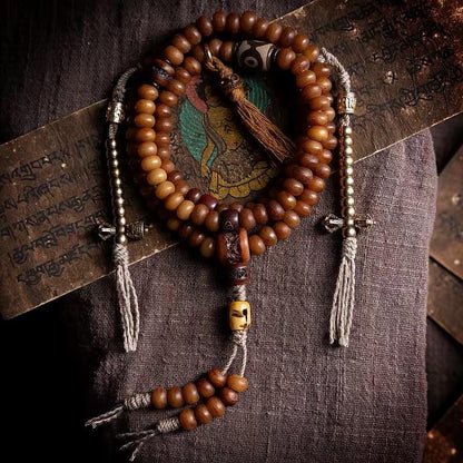 Yak Bone Mala Bracelet, 108 Prayer Beads Necklace, Tibetan Buddhist Gift