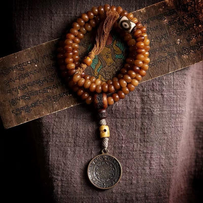 Yak Bone Mala Bracelet, 108 Prayer Beads Necklace, Tibetan Buddhist Gift