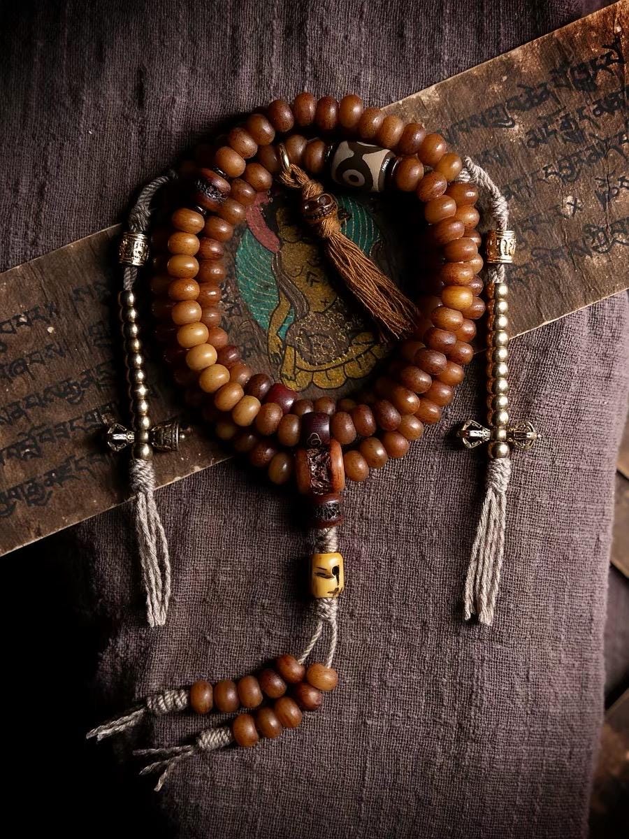 Yak Bone Mala Bracelet, 108 Prayer Beads Necklace, Tibetan Buddhist Gift