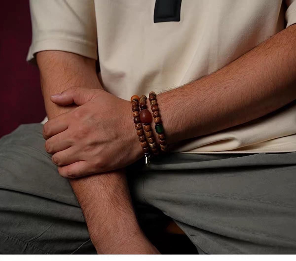 Star & Moon Bodhi Seed Wrap Bracelet | Handmade Buddhist Mala Bracelet | Multi Wrap Meditation Bracelet with Dzi Beads