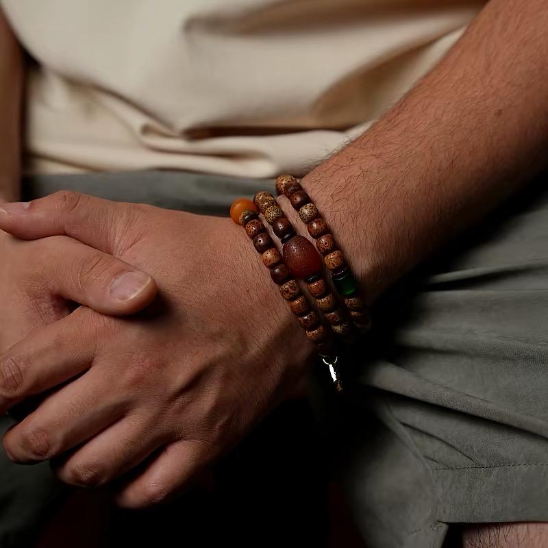 Star & Moon Bodhi Seed Wrap Bracelet | Handmade Buddhist Mala Bracelet | Multi Wrap Meditation Bracelet with Dzi Beads