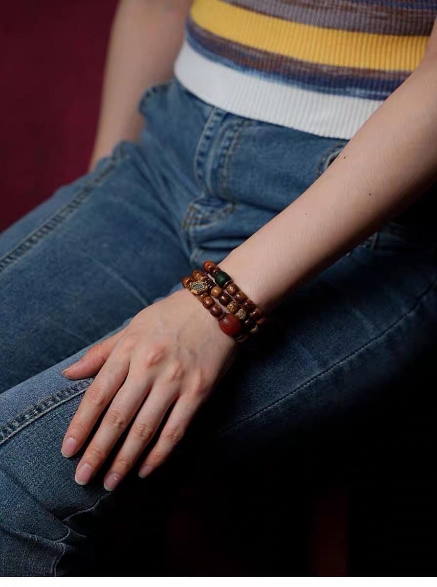 Star & Moon Bodhi Seed Wrap Bracelet | Handmade Buddhist Mala Bracelet | Multi Wrap Meditation Bracelet with Dzi Beads