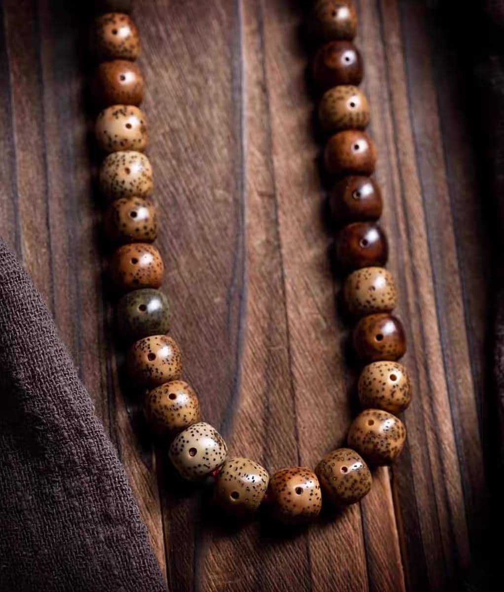 Aged Star & Moon Bodhi Seed Mala 108 Beads | Handmade Buddhist Prayer Beads | Meditation Necklace Wrap Bracelet