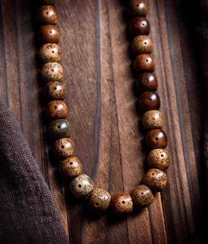 Aged Star & Moon Bodhi Seed Mala 108 Beads | Handmade Buddhist Prayer Beads | Meditation Necklace Wrap Bracelet