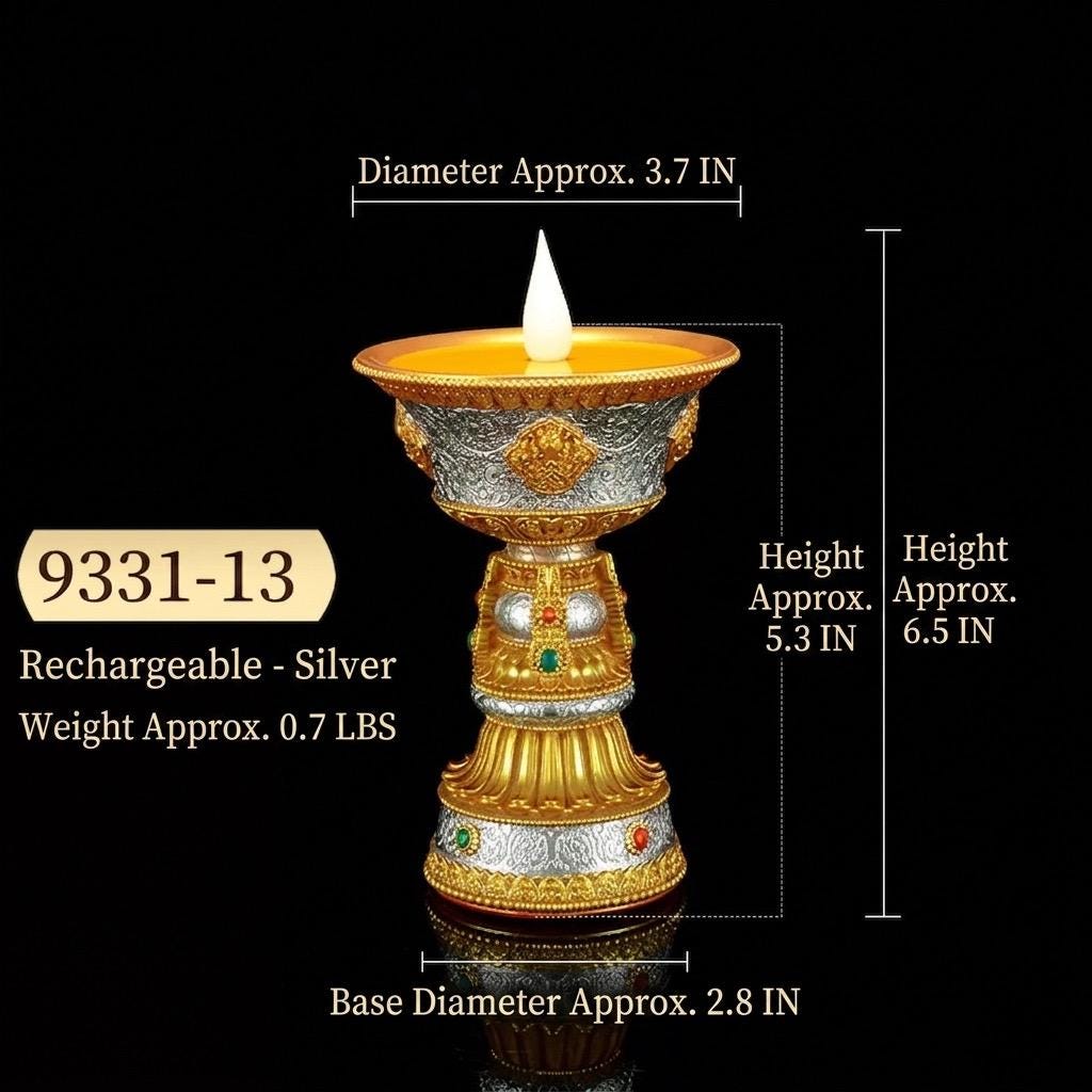 LED Ghee Lamp Holder, Rechargeable Electric Buddha Light, Eight Auspicious Buddhist Candle Holder, Zen Altar Decor, Mindfulness Gift