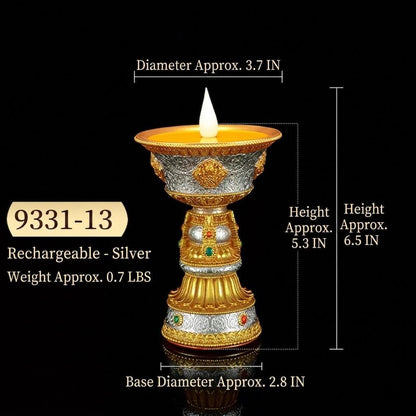 LED Ghee Lamp Holder, Rechargeable Electric Buddha Light, Eight Auspicious Buddhist Candle Holder, Zen Altar Decor, Mindfulness Gift