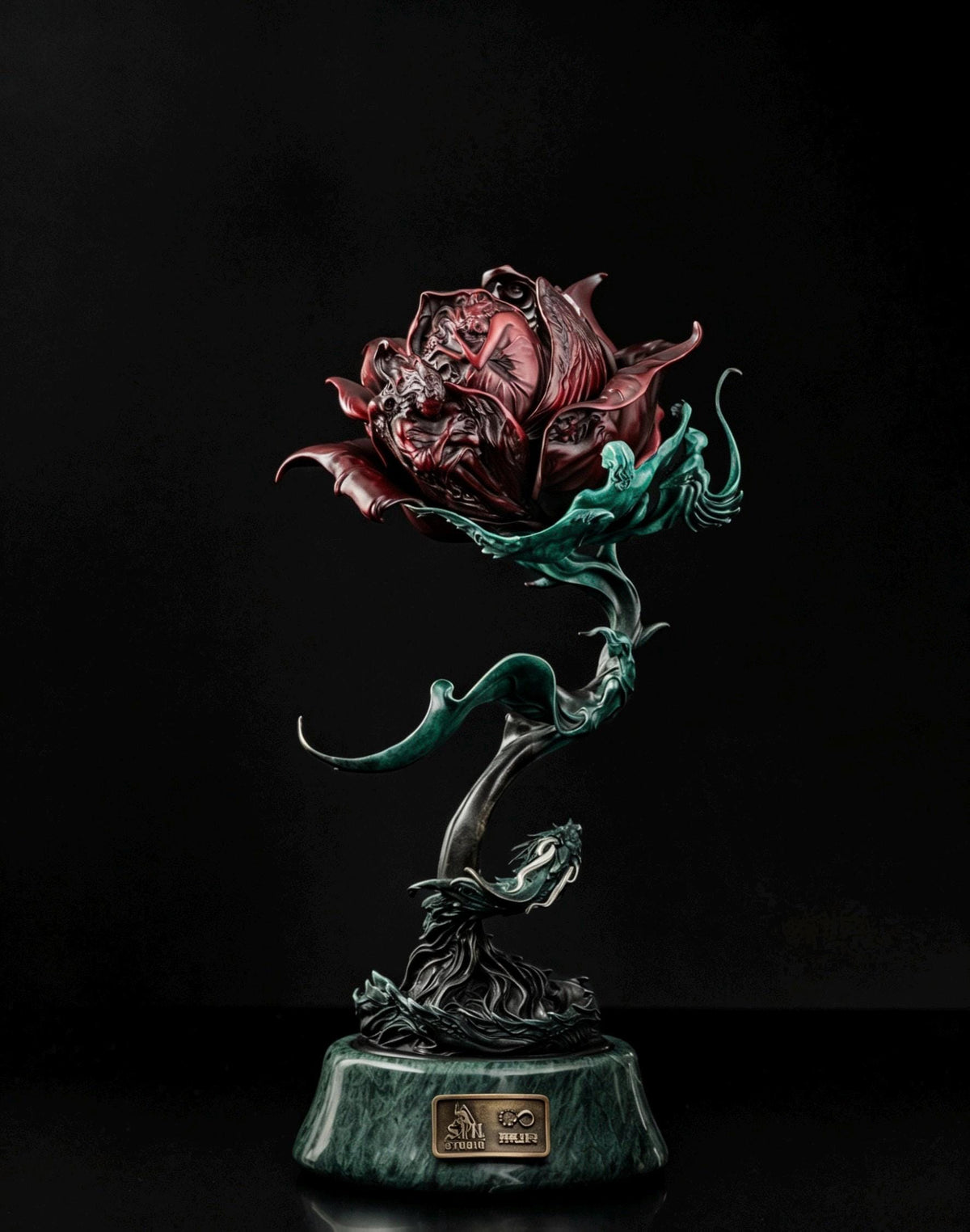 Antique Bronze & 925 Sterling Silver Rose Incense Burner, Luxury Rose Sculpture Home Decor, Aesthetic Incense Cone Holder, Gift for Her