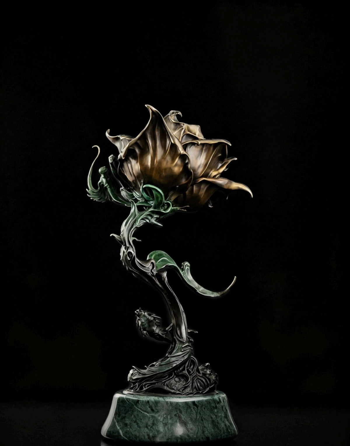 Antique Bronze & 925 Sterling Silver Rose Incense Burner, Luxury Rose Sculpture Home Decor, Aesthetic Incense Cone Holder, Gift for Her