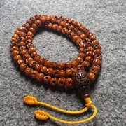 Tibetan Yak Bone Skull Mala Beads, 108 Carved Skull Buddhist Rosary, Ox Bone Prayer Wrap Bracelet, Gothic Distressed Bracelet