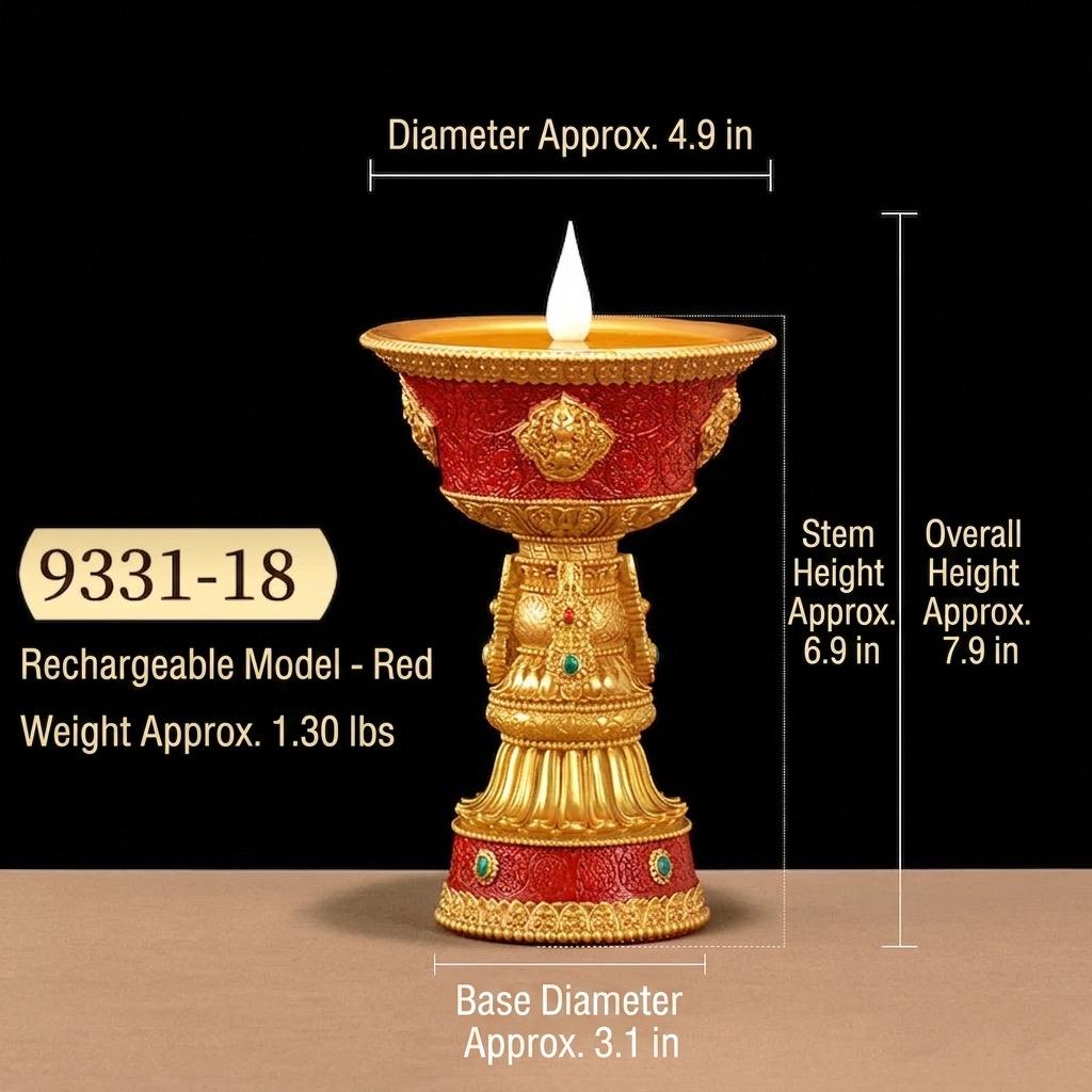 LED Electric Ghee Lamp Rechargeable Buddhist Butter Candle Holder Ashtamangala Puja Decorative Light Zen Lotus Alter Altar Shrine Supply