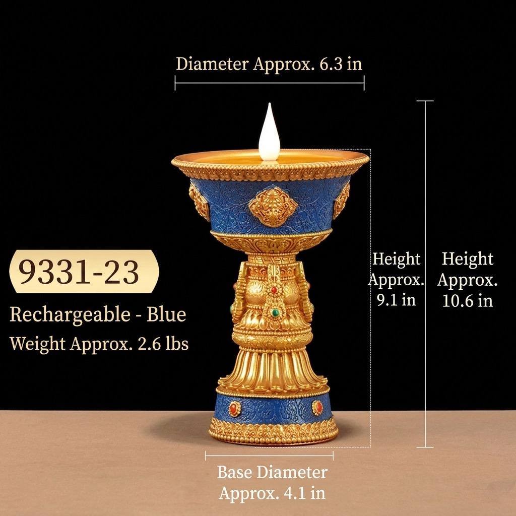 LED Electric Ghee Lamp Rechargeable Buddhist Butter Candle Holder Ashtamangala Puja Decorative Light Zen Lotus Alter Altar Shrine Supply