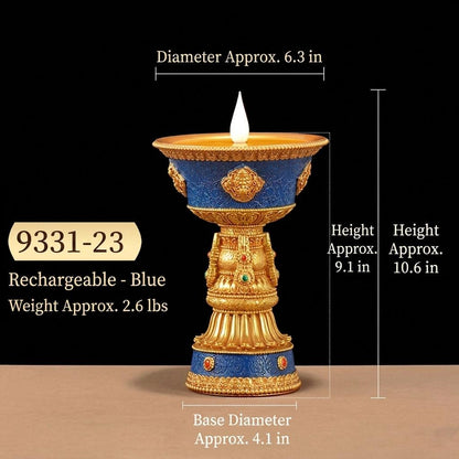 LED Electric Ghee Lamp Rechargeable Buddhist Butter Candle Holder Ashtamangala Puja Decorative Light Zen Lotus Alter Altar Shrine Supply