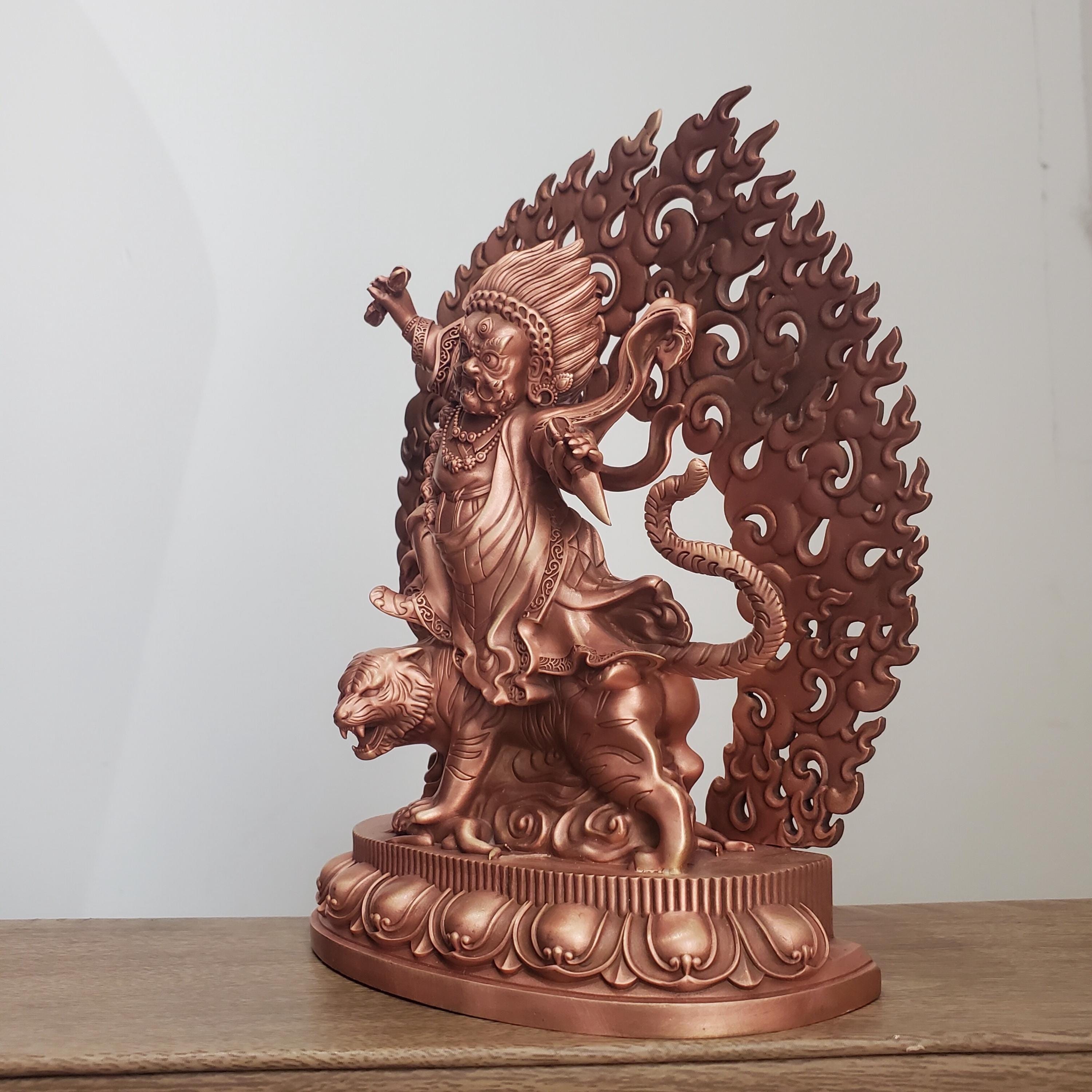 Tibetan Brass Wrathful Guru Rinpoche Statue, Padmasambhava Buddha Figure for Home Altar Shrine, Protective Car Mascot Ornament Gift