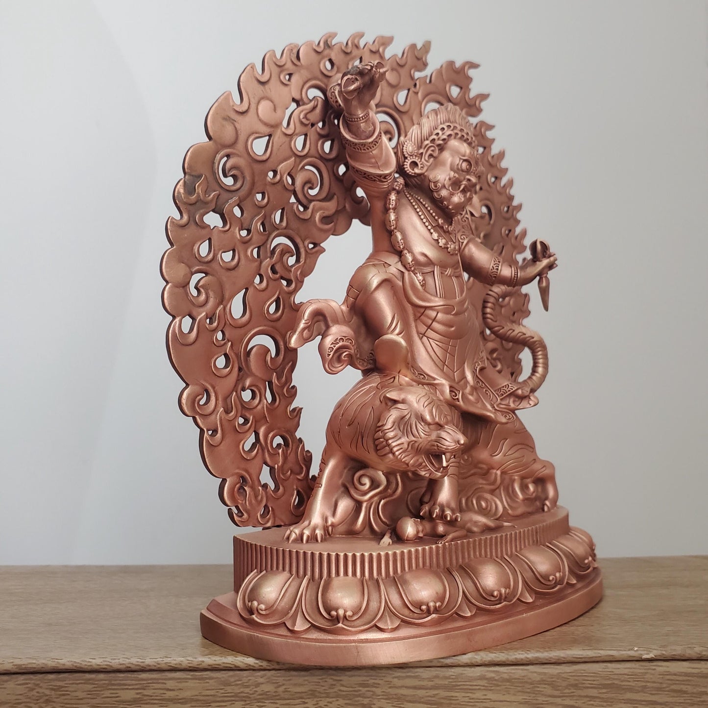 Tibetan Brass Wrathful Guru Rinpoche Statue, Padmasambhava Buddha Figure for Home Altar Shrine, Protective Car Mascot Ornament Gift