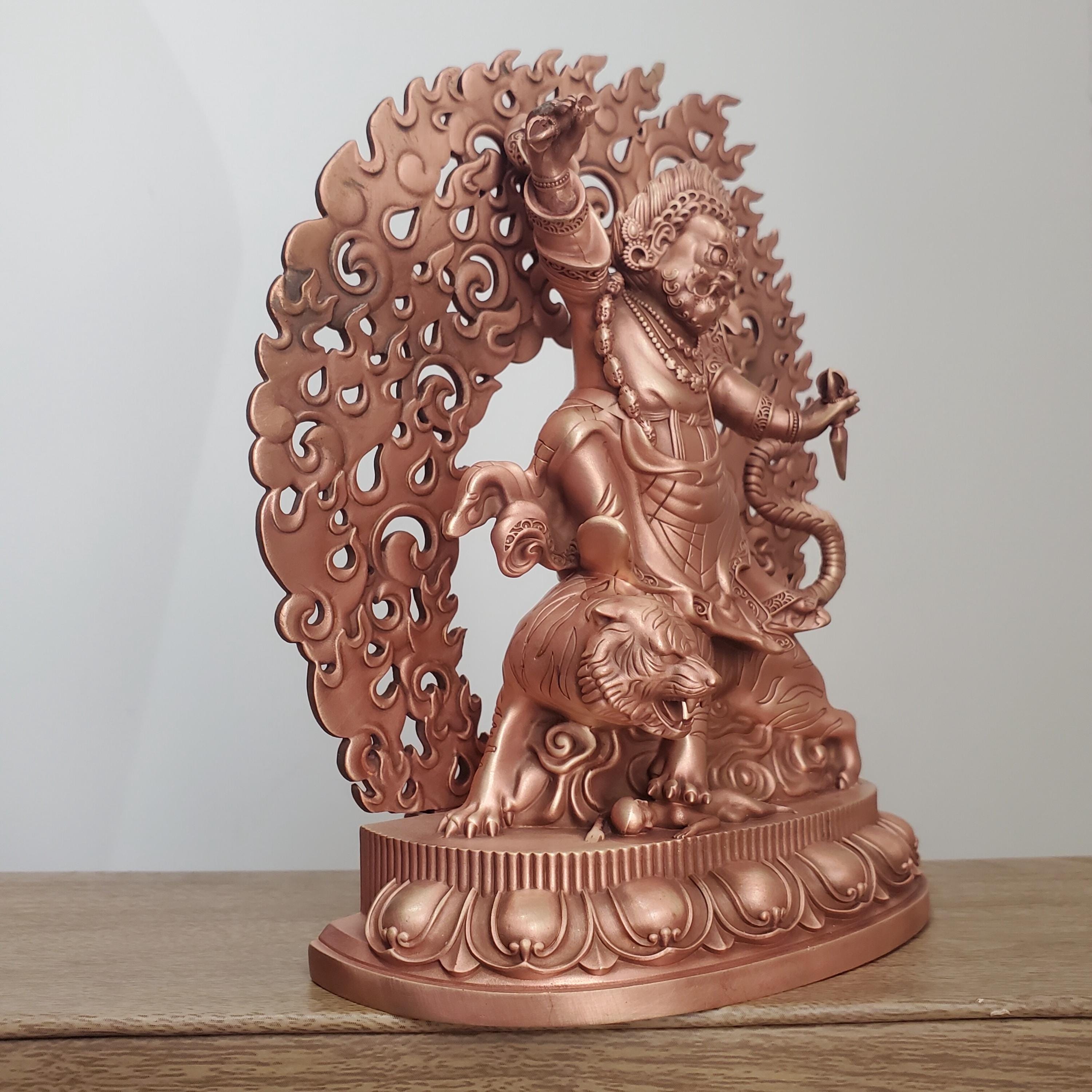 Tibetan Brass Wrathful Guru Rinpoche Statue, Padmasambhava Buddha Figure for Home Altar Shrine, Protective Car Mascot Ornament Gift