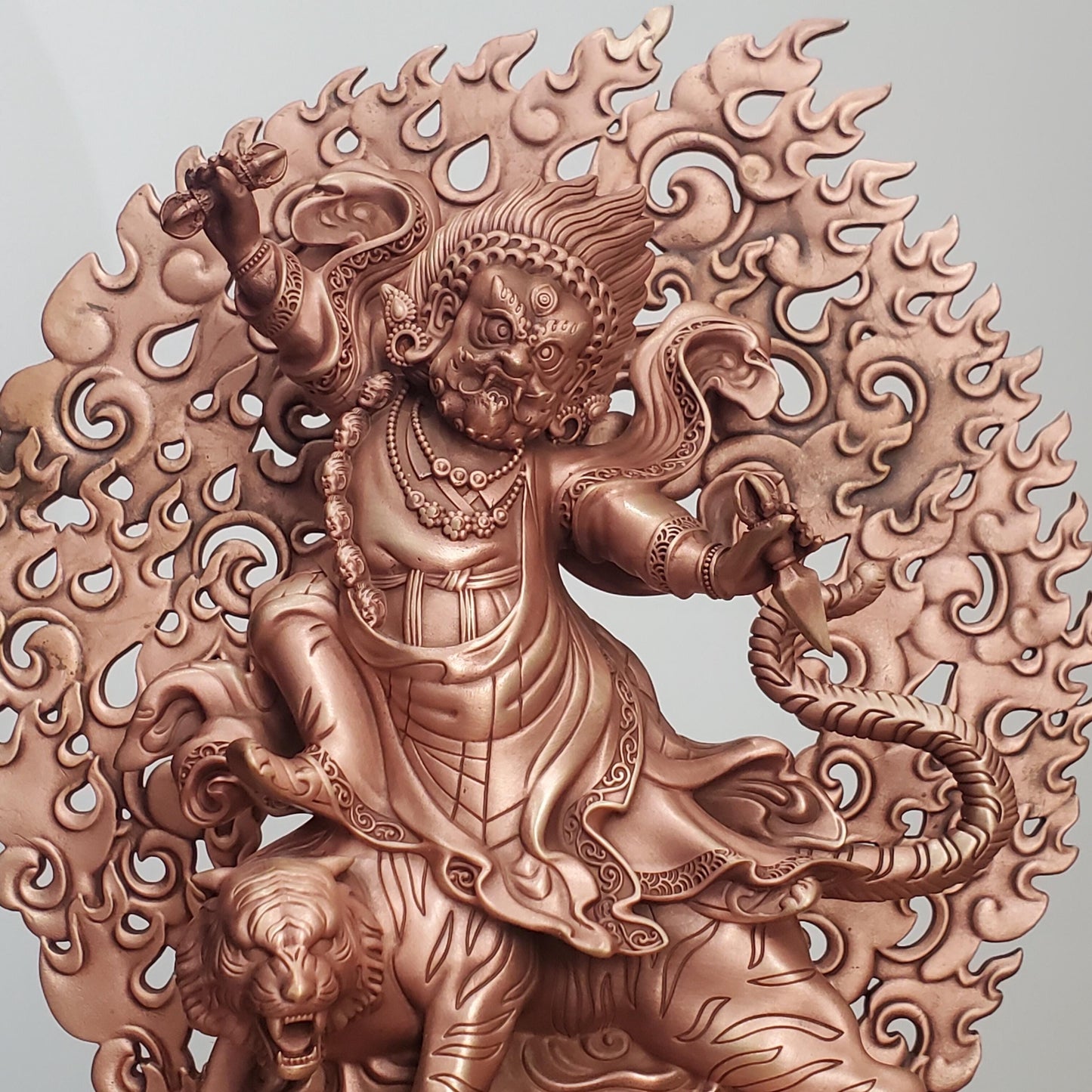 Tibetan Brass Wrathful Guru Rinpoche Statue, Padmasambhava Buddha Figure for Home Altar Shrine, Protective Car Mascot Ornament Gift