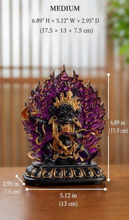 Ancient Glass Two-Armed Mahakala Dharma Protector, Traditional Liuli Art, Home Altar Sacred Décor