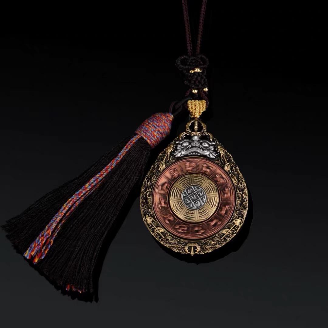 Tibetan Rotating Bagua Pendant, Nine Palace Eight Trigrams Amulet, Brass Copper Silver Protection Talisman, Feng Shui Lucky Charm Necklace