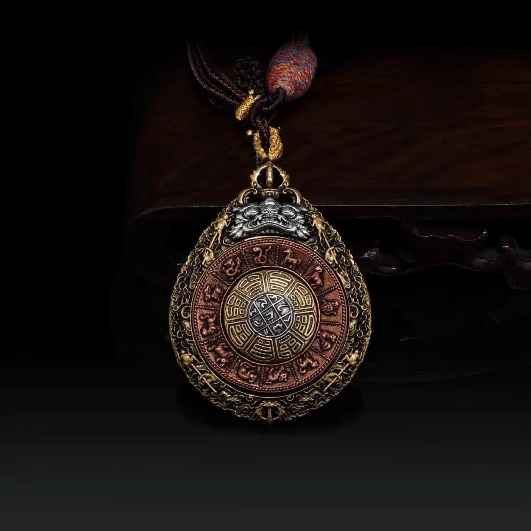 Tibetan Rotating Bagua Pendant, Nine Palace Eight Trigrams Amulet, Brass Copper Silver Protection Talisman, Feng Shui Lucky Charm Necklace