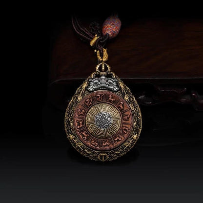 Tibetan Rotating Bagua Pendant, Nine Palace Eight Trigrams Amulet, Brass Copper Silver Protection Talisman, Feng Shui Lucky Charm Necklace