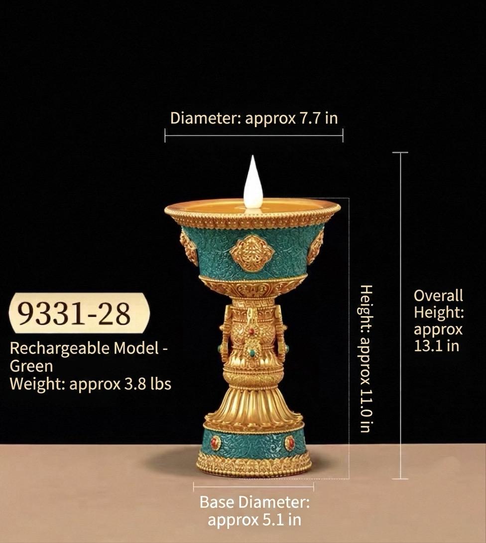 LED Electric Ghee Lamp Rechargeable Buddhist Butter Candle Holder Ashtamangala Puja Decorative Light Zen Lotus Alter Altar Shrine Supply
