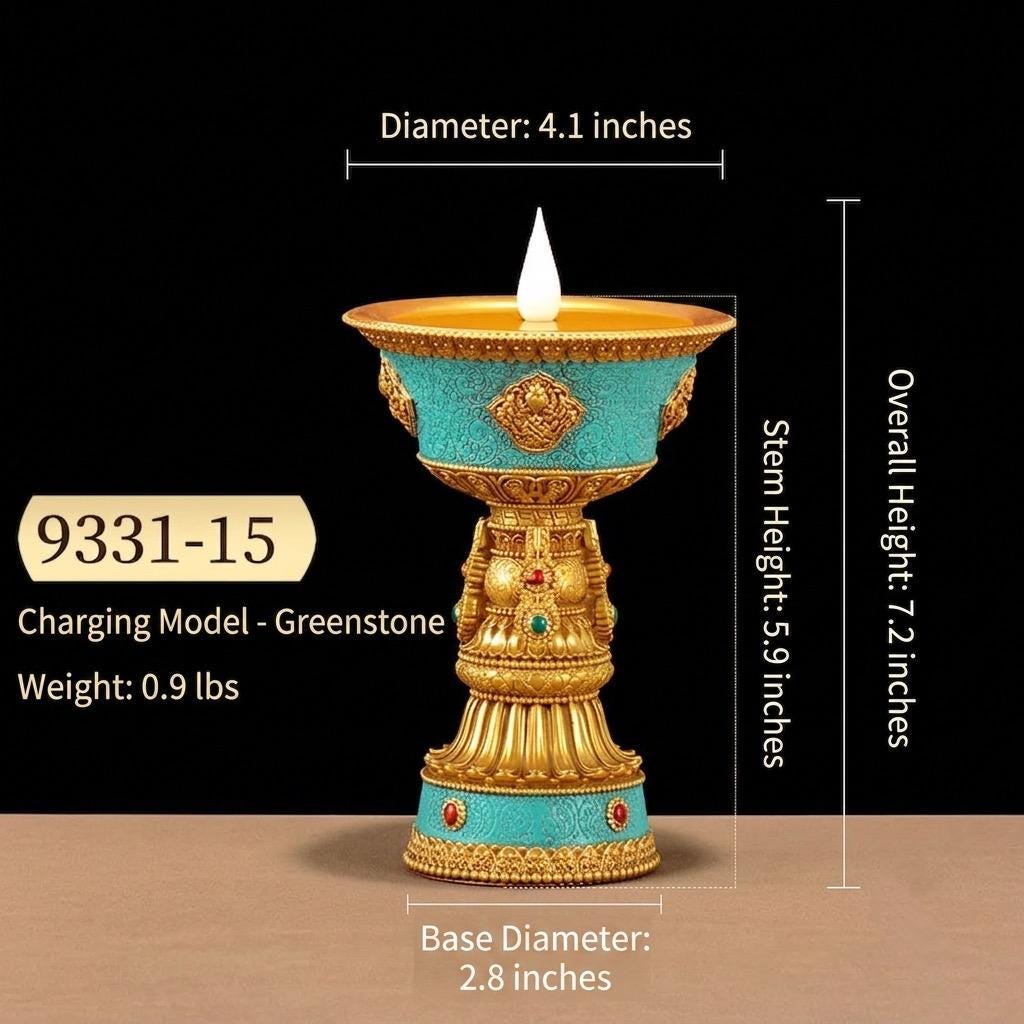 LED Electric Ghee Lamp Rechargeable Buddhist Butter Candle Holder Ashtamangala Puja Decorative Light Zen Lotus Alter Altar Shrine Supply