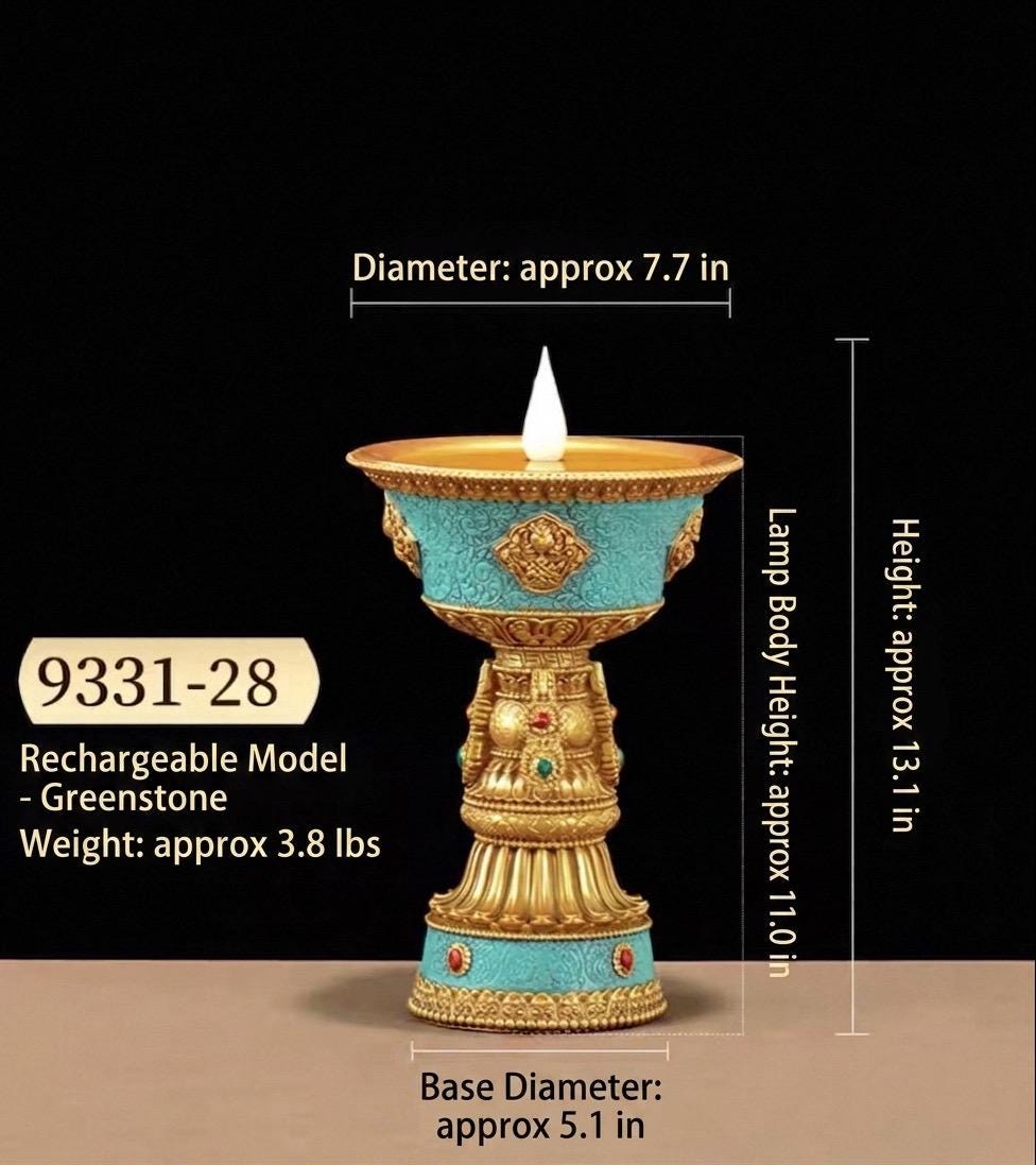 LED Electric Ghee Lamp Rechargeable Buddhist Butter Candle Holder Ashtamangala Puja Decorative Light Zen Lotus Alter Altar Shrine Supply