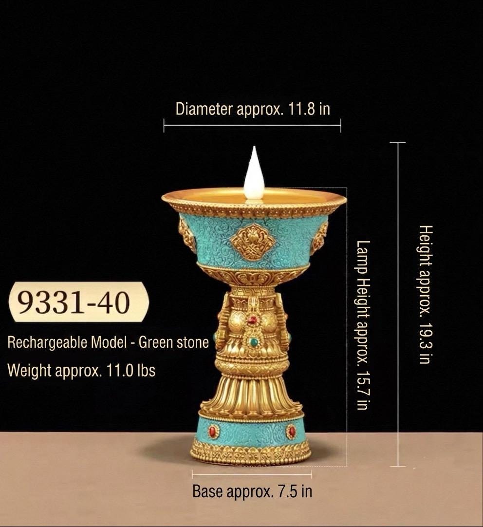 LED Electric Ghee Lamp Rechargeable Buddhist Butter Candle Holder Ashtamangala Puja Decorative Light Zen Lotus Alter Altar Shrine Supply