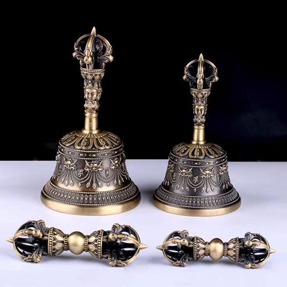 Handcrafted Tibetan Vajra Bell & Dorje Set | Brass Buddhist Ritual Bell | Meditation Altar Tool | Vajrayana Practice Instrument