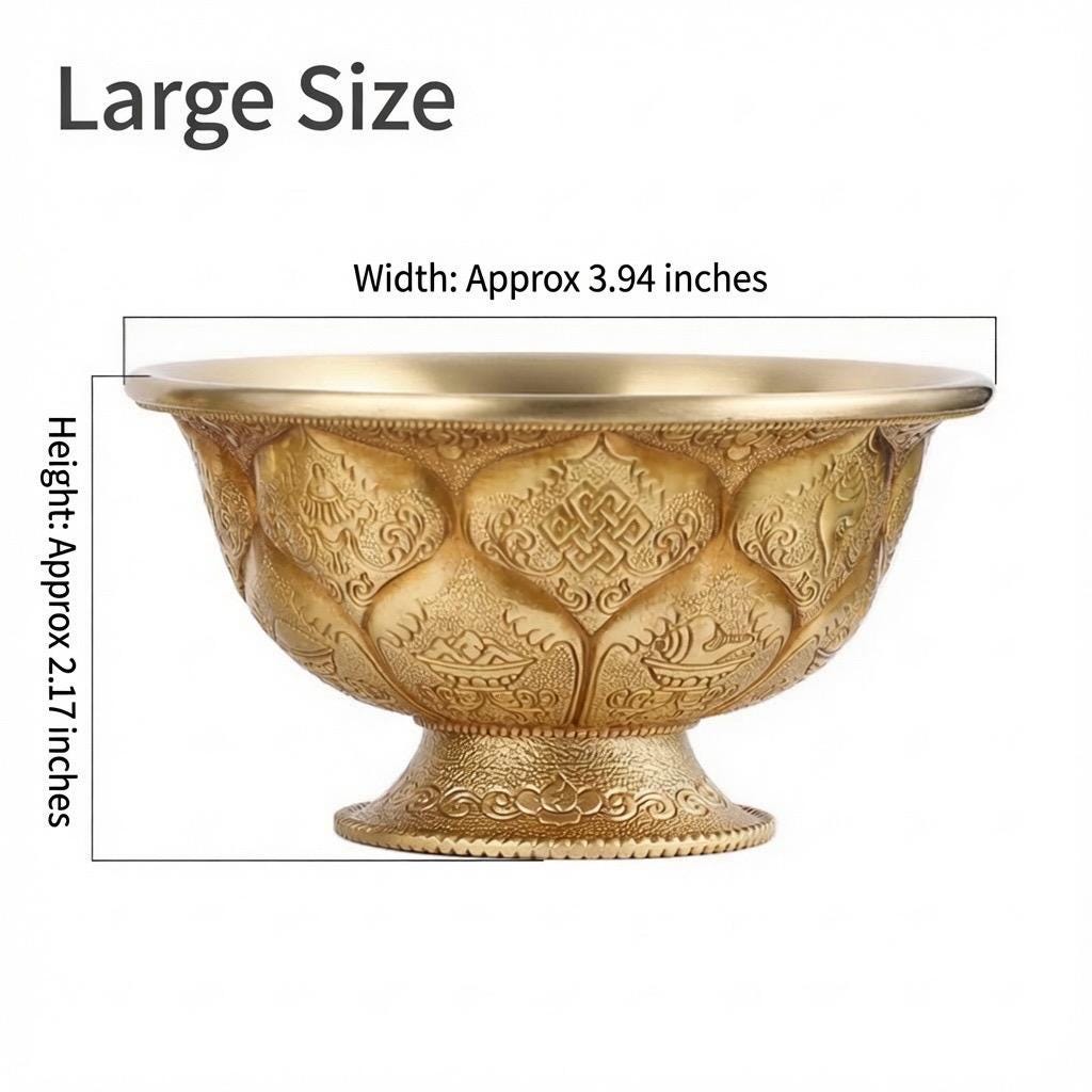 Tibetan Brass Water Offering Bowls 3.15" 3.94", Buddhist Lotus Ritual Cup, Eight Auspicious Symbols Holy Water Cup, Alter Meditation Gift