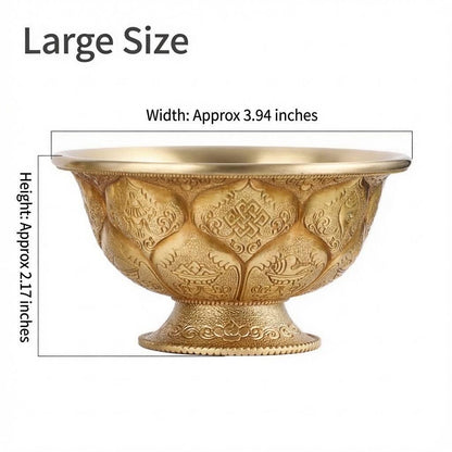 Tibetan Brass Water Offering Bowls 3.15" 3.94", Buddhist Lotus Ritual Cup, Eight Auspicious Symbols Holy Water Cup, Alter Meditation Gift