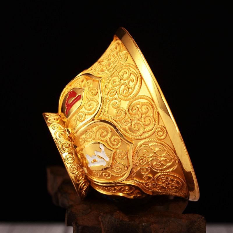 Tibetan 2.7" Alloy Embossed Plum Blossom Water Offering Bowl, Buddhist Altar Ritual Cup for Temple Shrine, Six-Syllable Mantra Silk Filigree